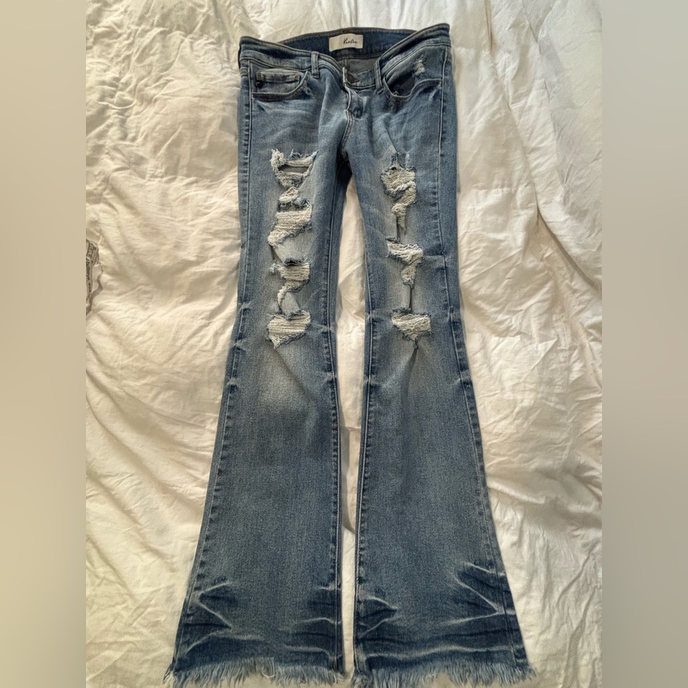 Kancan jeans, size 11/29 mid rise distressed bootcut jeans.